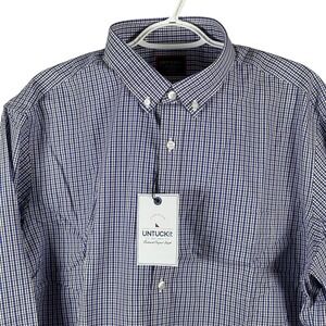 NEW UNTUCKit Cooper Wrinkle Free Button Up Shirt 3XL Regular Blue Plaid Cotton